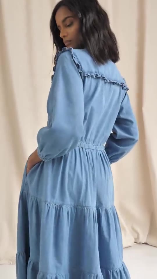 Denim tiered dress, studio e-com